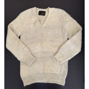 Handmade Alpaca Wool Sweater Cream V-Neck Tejidos de Alpaca Bolivia Small
